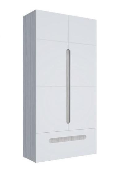Шкаф 2х-Створчатый с Ящиком Палермо -3 МДФ (Ш-1068 мм х Г-381 мм x В-2078 мм) Ясень Шимо Светлый/ фасад Белый Глянец