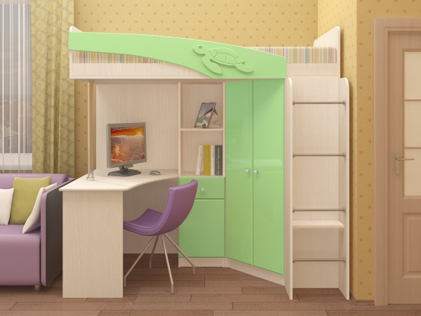 Детская Чердак Ириска МДФ Разные Цвета ( 2,03х1,95х1,2/спальное место 0,8х2,0)