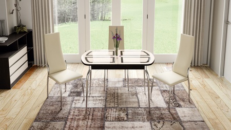 Стол Обеденный Раздвижной со Стеклом «Рио» (Венге/Стекло бежевое с рисунком)/Ш-700 x Д-1100/1450 мм x В-750 мм